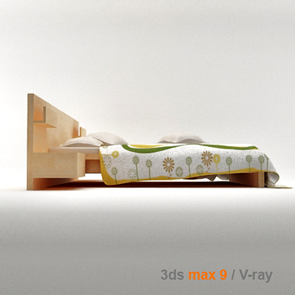 architectural visualization bedside cabinet 3d model - MALM bed 160 with bedside cabinet by lajhar